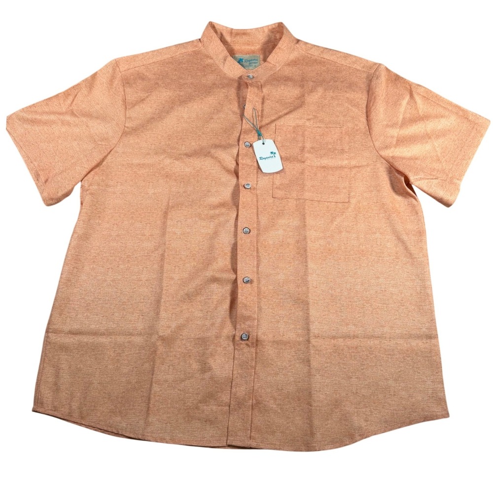 Royaura Button Up Shirt Mens XL Orange Short Sleeve Mandarin Collar Textured NEW